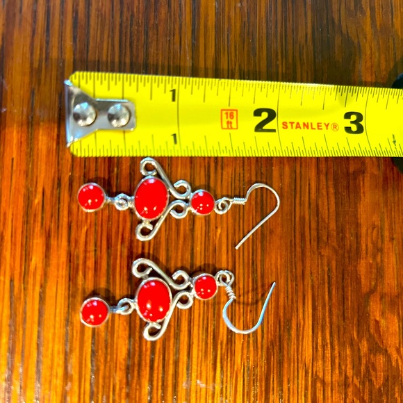2 inch drop red corral, sterling silver earrings. Such a beautiful RED - Picture 4 of 4